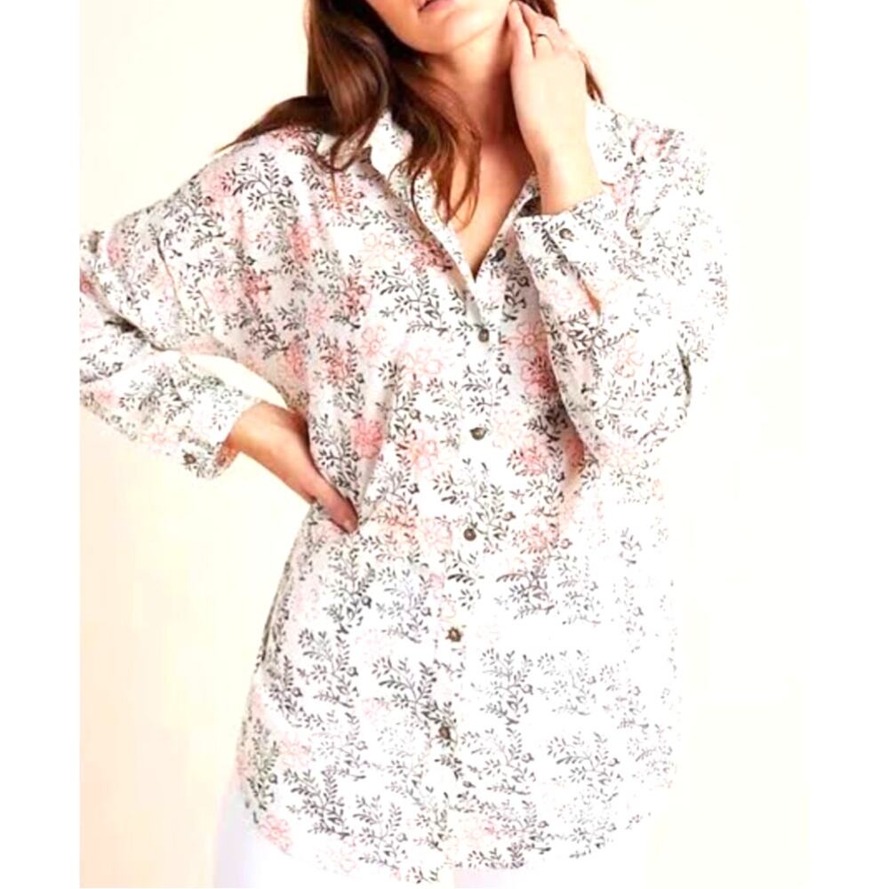 Womens Anthropologie Enchanted Floral Embroidered Button Up Top XS/S